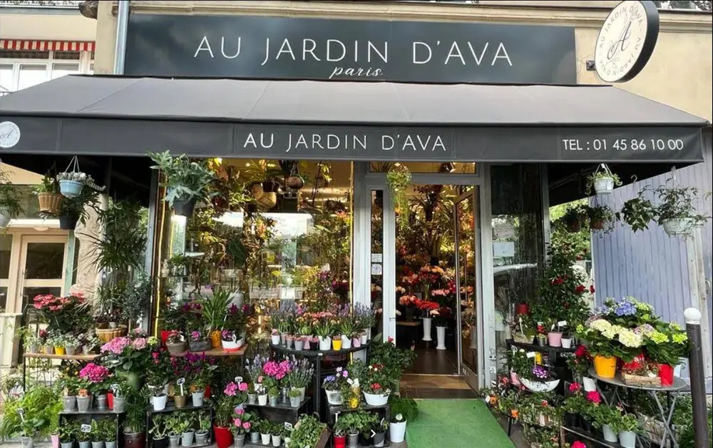 Devanture de la boutique Au Jardin d'Ava, avenue de Choisy, avec ses plantes à l'entrée